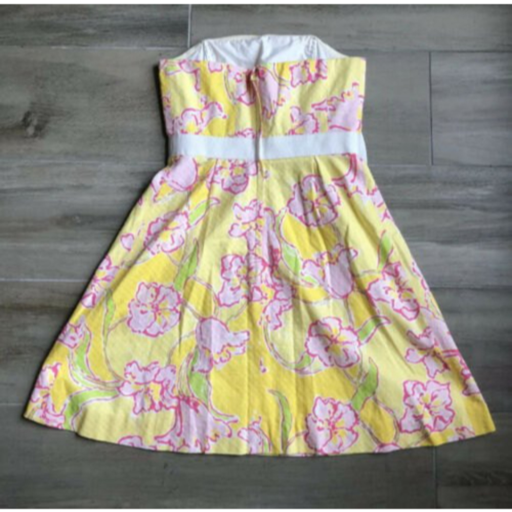 Lilly Pulitzer Yellow Starfruit Bow Dress Amberly Pink Strapless - Picture 3 of 5